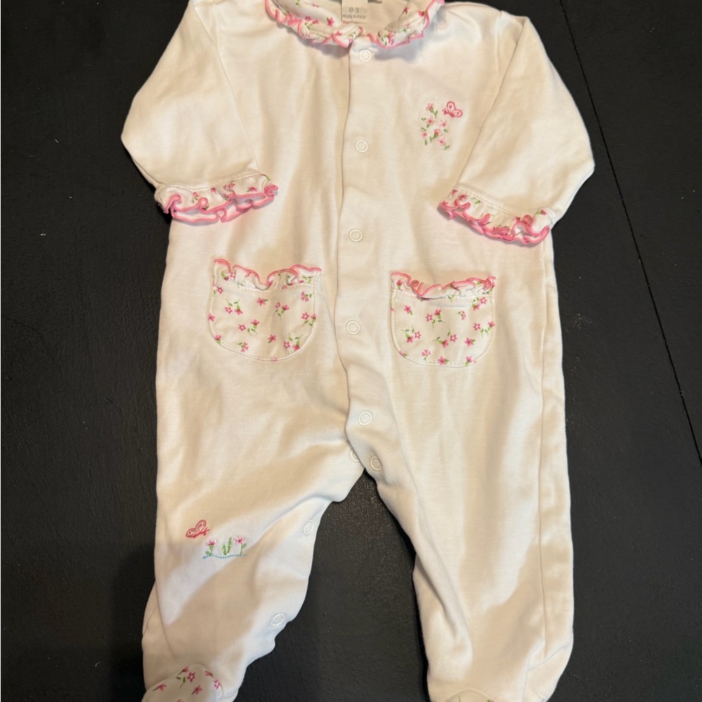 Kissy Kissy Pink and White Floral Footie